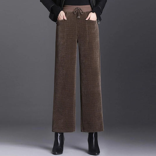 Wide-Leg Corduroy Drawstring Trousers
