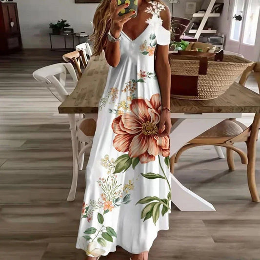Botanical Bloom Cold-Shoulder Maxi