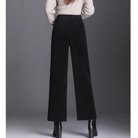 Wide-Leg Corduroy Drawstring Trousers