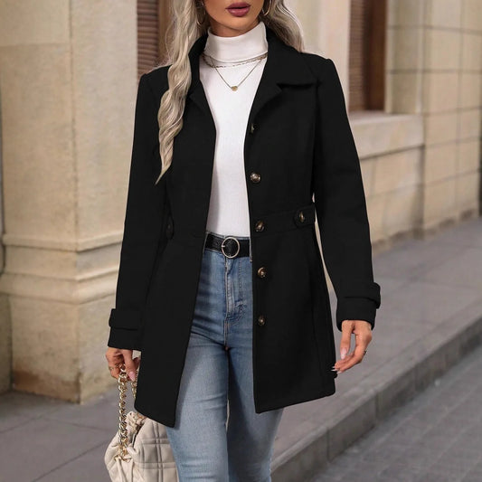 Belted Button-Front Wool-Blend Coat