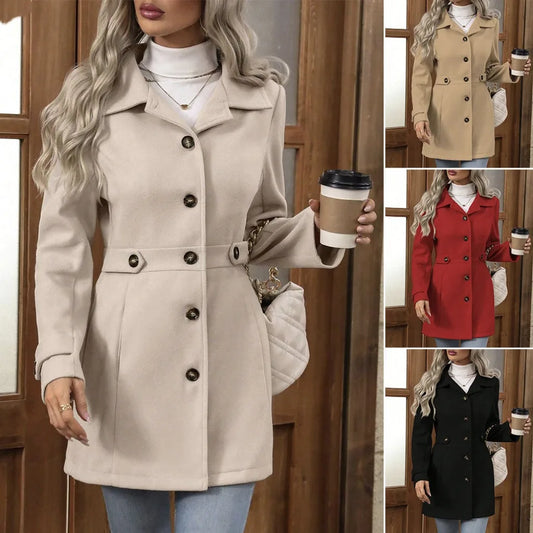 Belted Button-Front Wool-Blend Coat